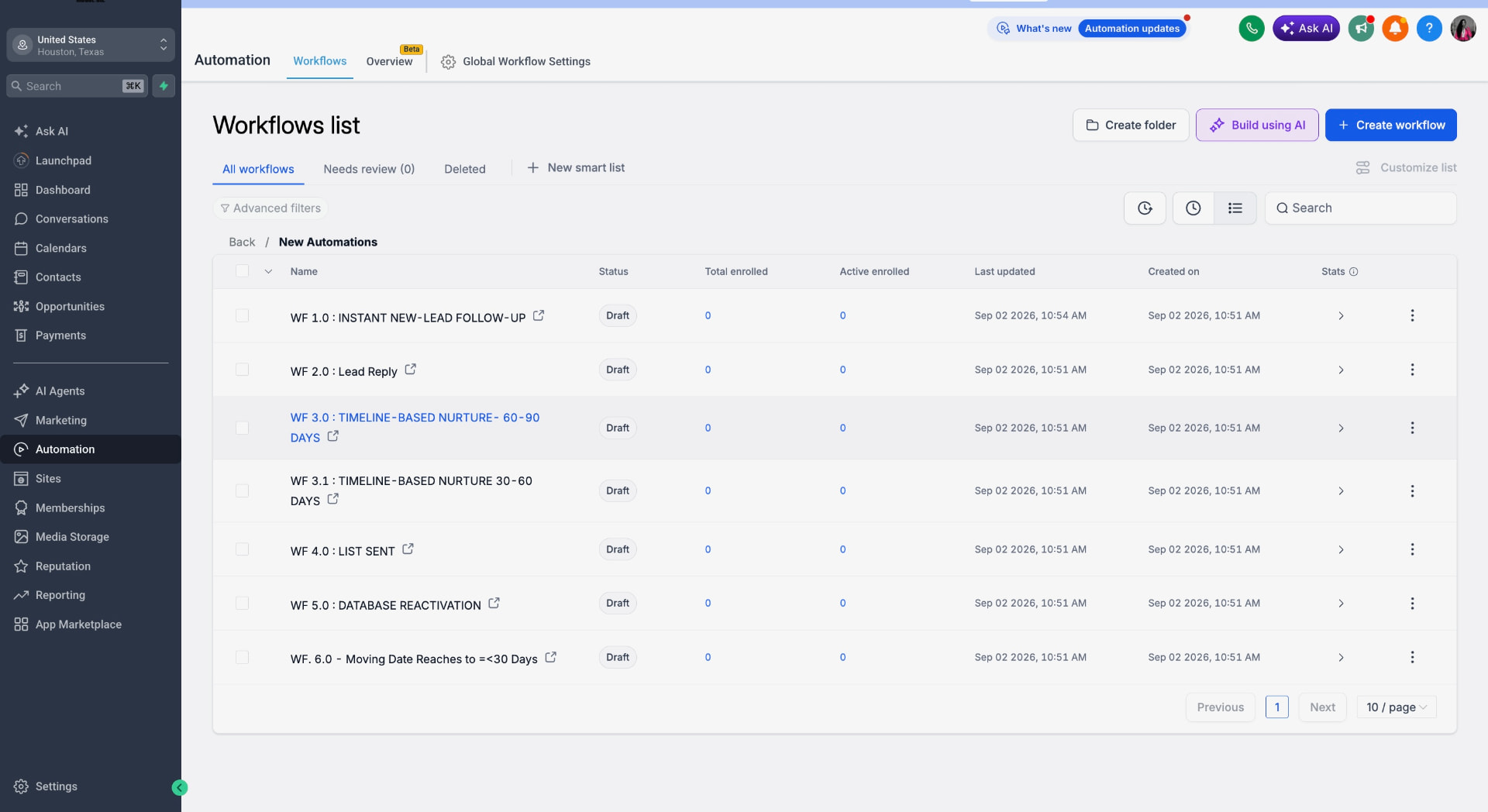 The Automations system screenshot